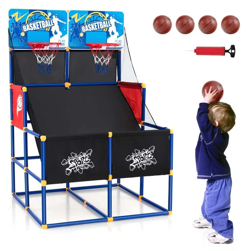Basketball-Arcade-Spiel-Spielzeugset für Kinder, Dual-Shot-Basketballspiel für 2 Spieler mit 4 Bällen und Aufblaspumpe – Hochwertiges Set für den täglichen Gebrauch