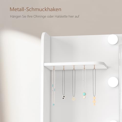 usikey Große Schminktisch mit verstellbaren LED Beleuchtung und Steckdosen, Spiegel, 7 Schubladen, 4 offenen Ablagen 5 Schmuckhaken für das Schlafzimmer, Weiß : Küche, Haushalt & Wohnen