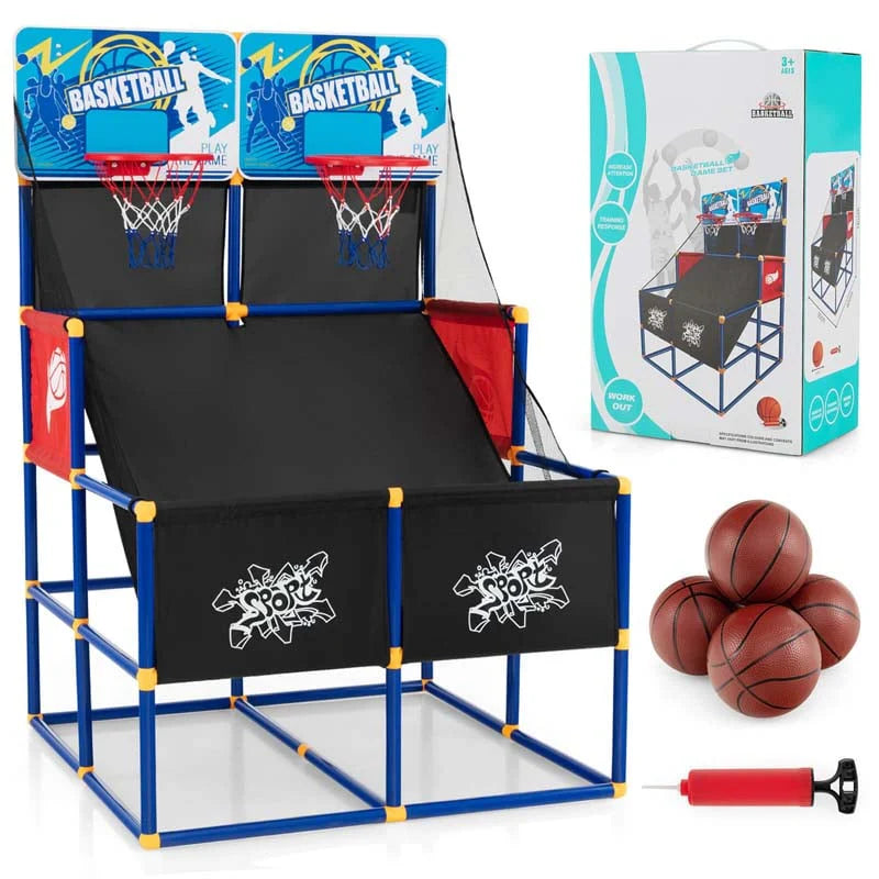 Basketball-Arcade-Spiel-Spielzeugset für Kinder, Dual-Shot-Basketballspiel für 2 Spieler mit 4 Bällen und Aufblaspumpe – Hochwertiges Set für den täglichen Gebrauch