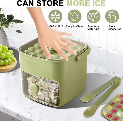 🌞Tragbarer Eiswürfelbereiter mit Deckel und Aufbewahrungsbox