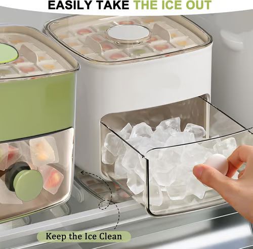 🌞Tragbarer Eiswürfelbereiter mit Deckel und Aufbewahrungsbox