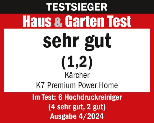 Kärcher Hochdruckreiniger K 7 Premium Power Home, Druck: 180 bar, Durchfluss: 600 l/h, Flächenleistung: 60 m²/h, Leistung: 3.000 W, Schlauchtrommel, mit Pistole, Dreckfräser, Strahlrohr : Garten
