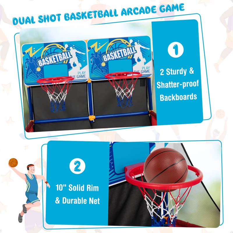 Basketball-Arcade-Spiel-Spielzeugset für Kinder, Dual-Shot-Basketballspiel für 2 Spieler mit 4 Bällen und Aufblaspumpe – Hochwertiges Set für den täglichen Gebrauch