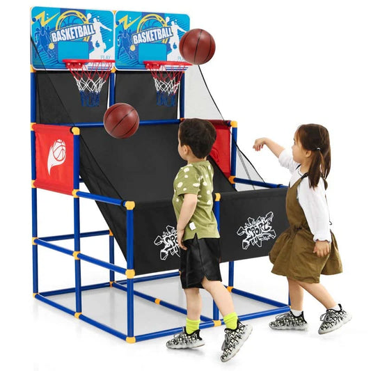 Basketball-Arcade-Spiel-Spielzeugset für Kinder, Dual-Shot-Basketballspiel für 2 Spieler mit 4 Bällen und Aufblaspumpe – Hochwertiges Set für den täglichen Gebrauch