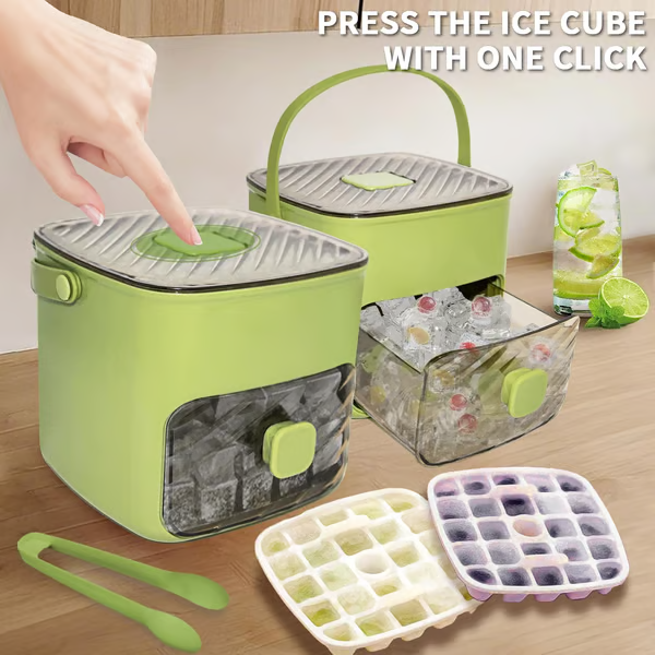 🌞Tragbarer Eiswürfelbereiter mit Deckel und Aufbewahrungsbox