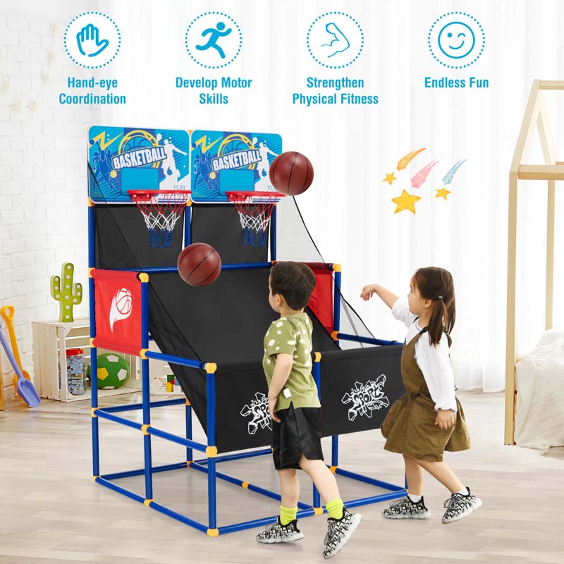 Basketball-Arcade-Spiel-Spielzeugset für Kinder, Dual-Shot-Basketballspiel für 2 Spieler mit 4 Bällen und Aufblaspumpe – Hochwertiges Set für den täglichen Gebrauch