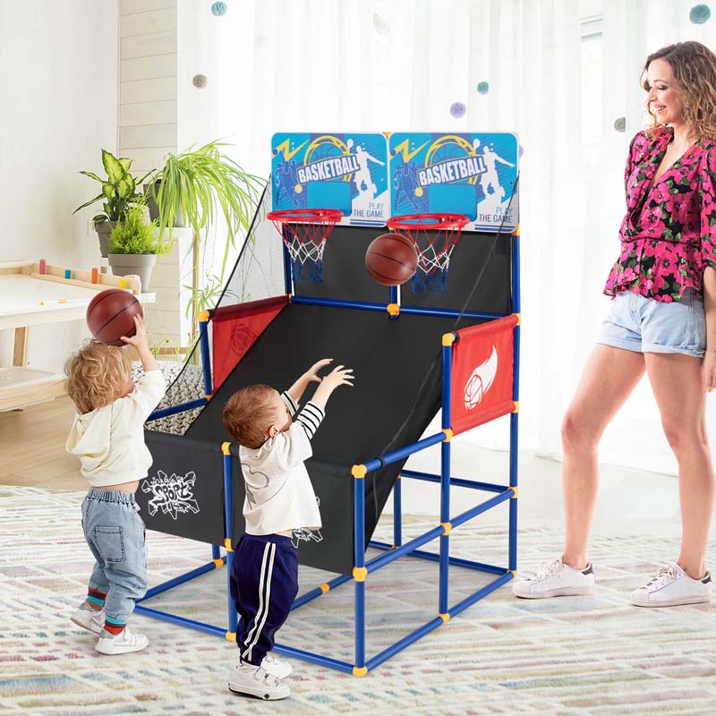 Basketball-Arcade-Spiel-Spielzeugset für Kinder, Dual-Shot-Basketballspiel für 2 Spieler mit 4 Bällen und Aufblaspumpe – Hochwertiges Set für den täglichen Gebrauch