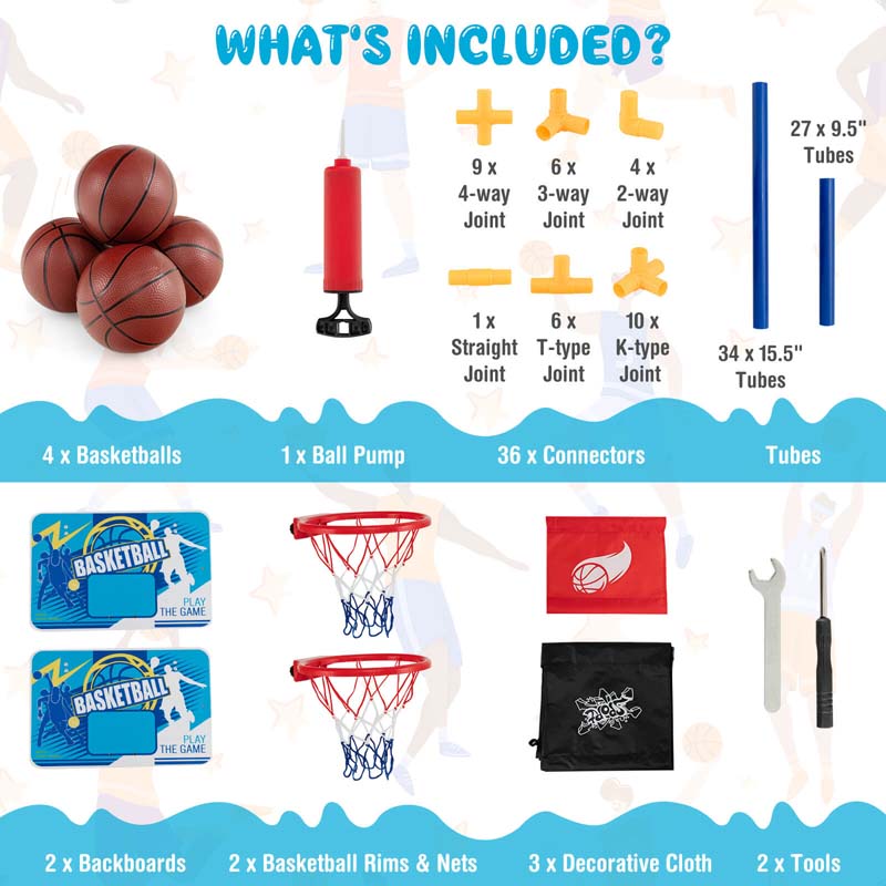 Basketball-Arcade-Spiel-Spielzeugset für Kinder, Dual-Shot-Basketballspiel für 2 Spieler mit 4 Bällen und Aufblaspumpe – Hochwertiges Set für den täglichen Gebrauch