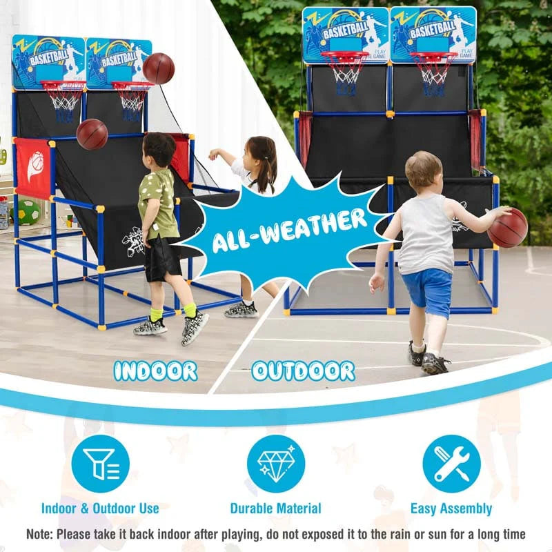 Basketball-Arcade-Spiel-Spielzeugset für Kinder, Dual-Shot-Basketballspiel für 2 Spieler mit 4 Bällen und Aufblaspumpe – Hochwertiges Set für den täglichen Gebrauch
