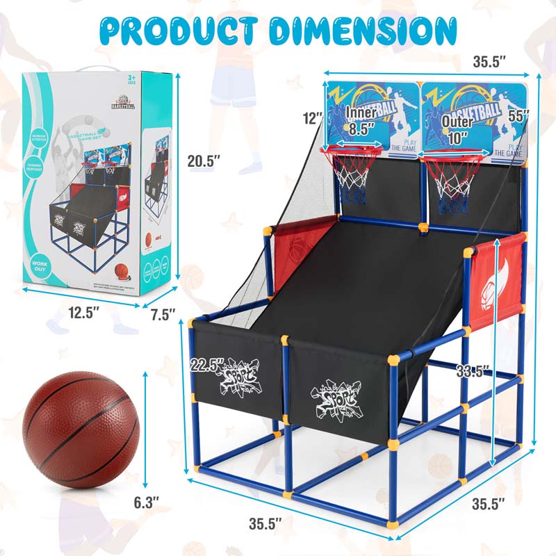 Basketball-Arcade-Spiel-Spielzeugset für Kinder, Dual-Shot-Basketballspiel für 2 Spieler mit 4 Bällen und Aufblaspumpe – Hochwertiges Set für den täglichen Gebrauch