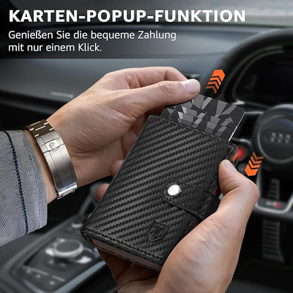 TENBST Herren Geldbörse mit Münzfach & RFID Schutz, Slim Wallet Kartenetui Klein, Männer Portemonnaie 10 Fächer für Kreditkarten, Schwarz Orange, Klassisch
