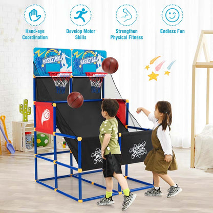 Basketball-Arcade-Spiel-Spielzeugset für Kinder, Dual-Shot-Basketballspiel für 2 Spieler mit 4 Bällen und Aufblaspumpe – Hochwertiges Set für den täglichen Gebrauch