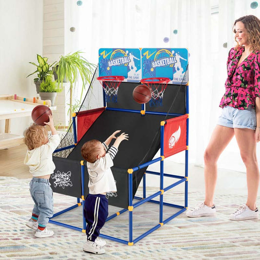 Basketball-Arcade-Spiel-Spielzeugset für Kinder, Dual-Shot-Basketballspiel für 2 Spieler mit 4 Bällen und Aufblaspumpe – Hochwertiges Set für den täglichen Gebrauch