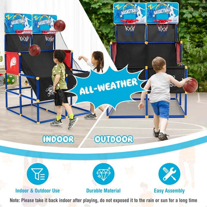 Basketball-Arcade-Spiel-Spielzeugset für Kinder, Dual-Shot-Basketballspiel für 2 Spieler mit 4 Bällen und Aufblaspumpe – Hochwertiges Set für den täglichen Gebrauch